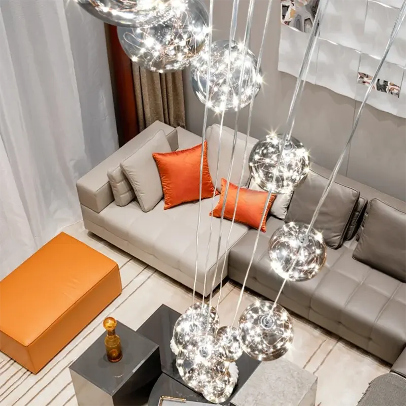 Axelle – Modern Dimmable LED Glass Ball Staircase Chandelier for Elegant Lighting Kozyled