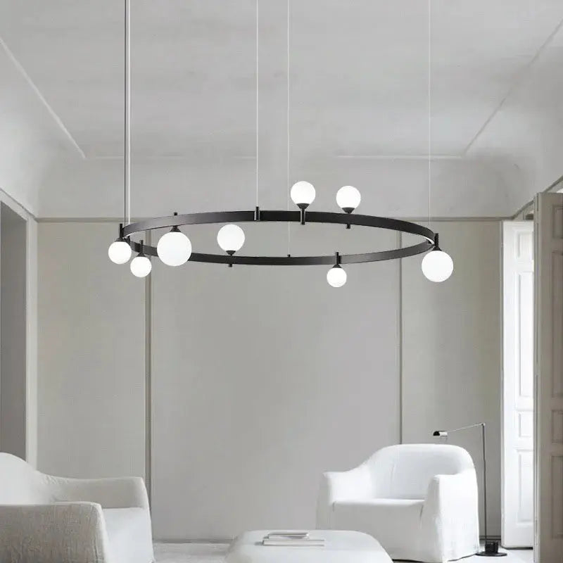 Gunnar – Round Frosted Glass LED Pendant Light with Black Finish for Dining Tables and Bars Kozyled.com