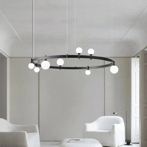 Gunnar – Round Frosted Glass LED Pendant Light with Black Finish for Dining Tables and Bars Kozyled.com