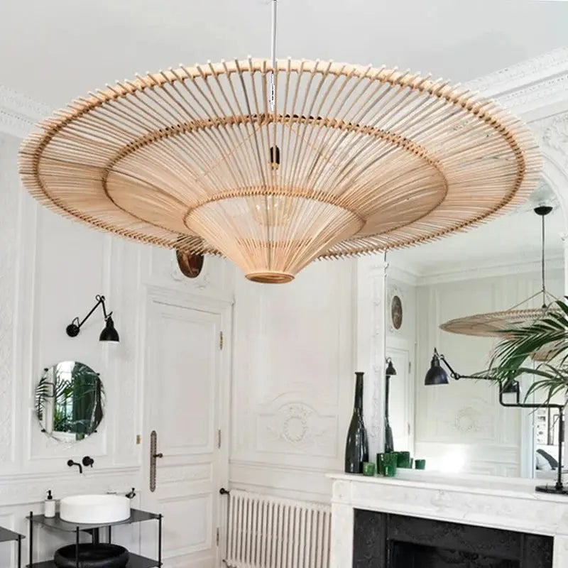 Mika – Handmade Round Japanese Rattan LED Pendant Light for Minimalist Interiors Kozyled