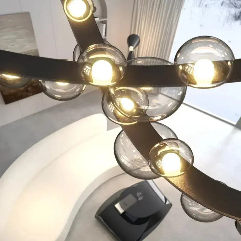 Krystof – Nordic Dimmable LED Pendant Light with Glass Shade and Leather Belt Suspension Kozyled.com