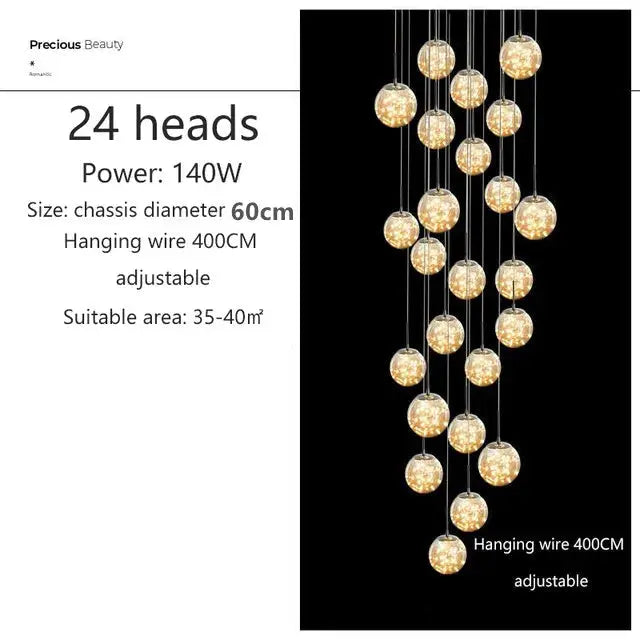 Axelle – Modern Dimmable LED Glass Ball Staircase Chandelier for Elegant Lighting Kozyled