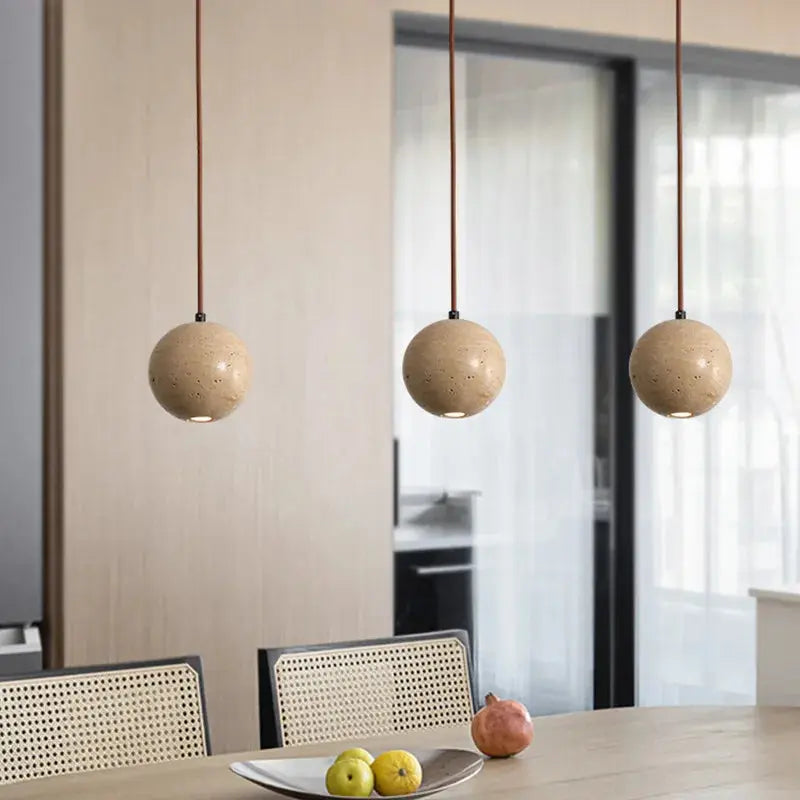 Lennart – Round Cave Stone Sphere LED Pendant Lamp for Natural, Sculptural Lighting Kozyled