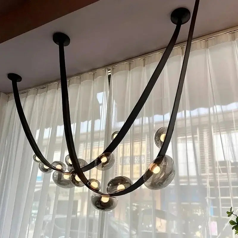 Krystof – Nordic Dimmable LED Pendant Light with Glass Shade and Leather Belt Suspension Kozyled.com