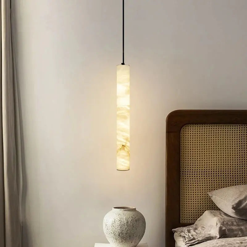 Albert – Dimmable Linear LED Pendant Light with White Alabaster Marble Design Kozyled.com